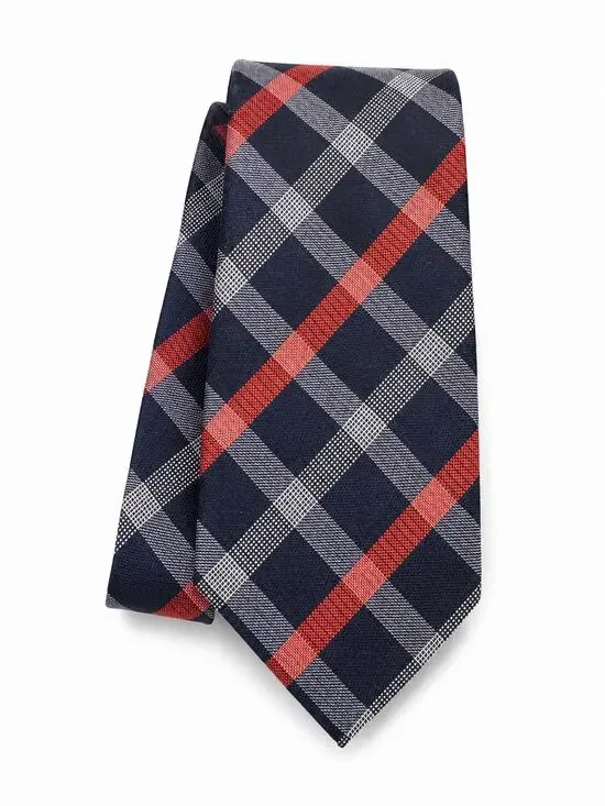 Banana Republic Silk Plaid Tie Navy Red Gray 3” Width Classic Necktie