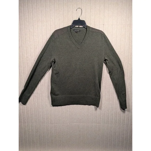 Banana Republic Sweater Mens Medium Green V-Neck Contrast Shoulder Excellent