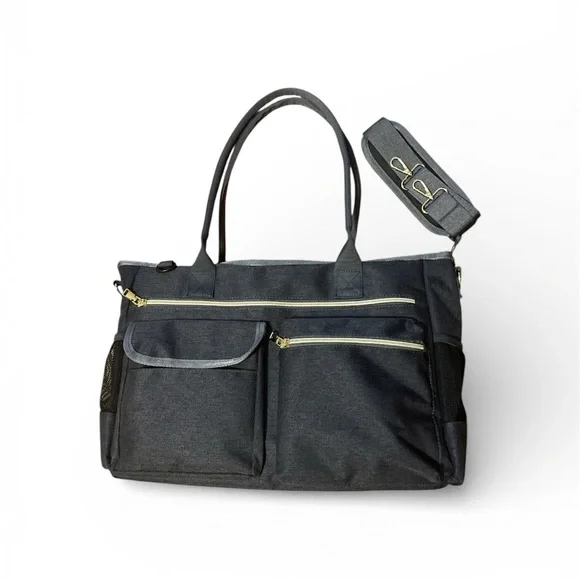 Dark Grey Large Nurse/Laptop Tote with Interior and Exterior Pockets