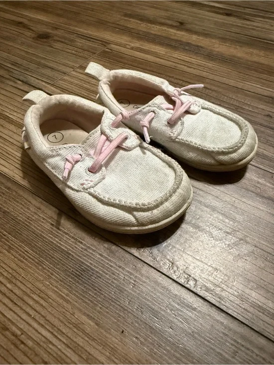 Cat & Jack Cream Canvas Moccasins with Pink Laces