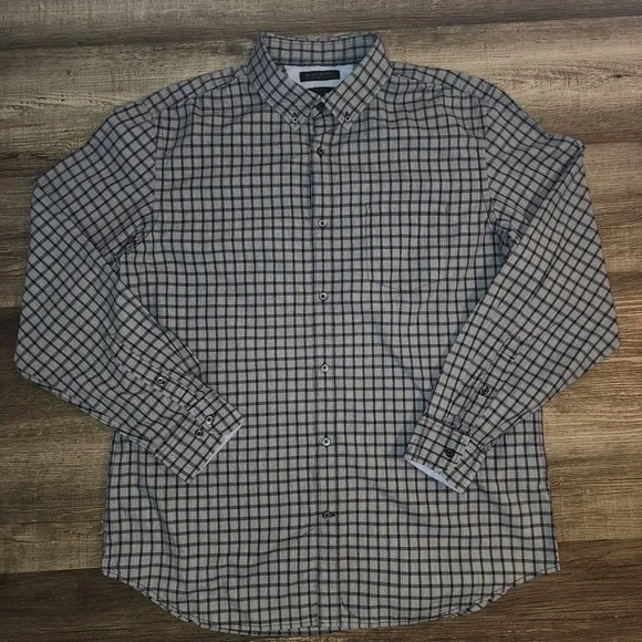 Banana Republic Men's XL Blue Slim Fit Checkered Custom 078 Wash Shirt