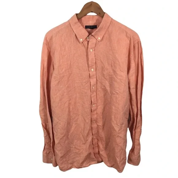 BF674 Men’s BANANA REPUBLIC Designer LINEN Blend Button Down Shirt 17-17.5 XL