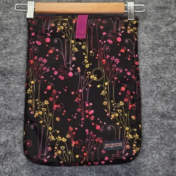 JanSport 15 in Laptop Sleeve Case Black Floral Padded Protective Lining Pink