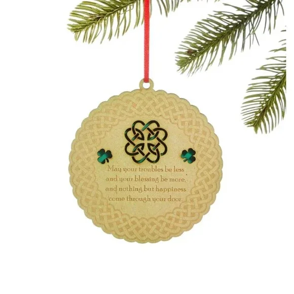 Holiday Lane Irish Round Laser Cut Christmas Tree Hanging Ornament 4.75