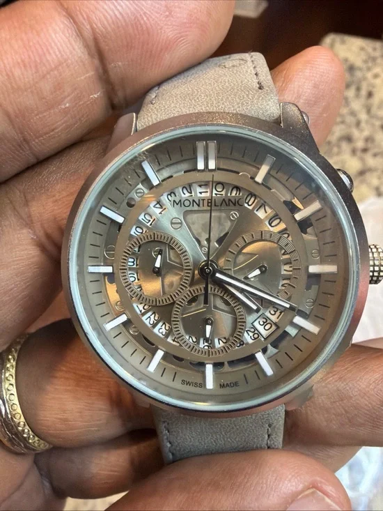 Montblanc Chronograph Men's Watch, Gray Dial Gray & Leather Band