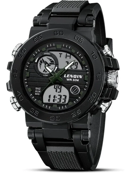 Men's Black Green Digital Military Survival Tactical Outdoor Waterproof Watch