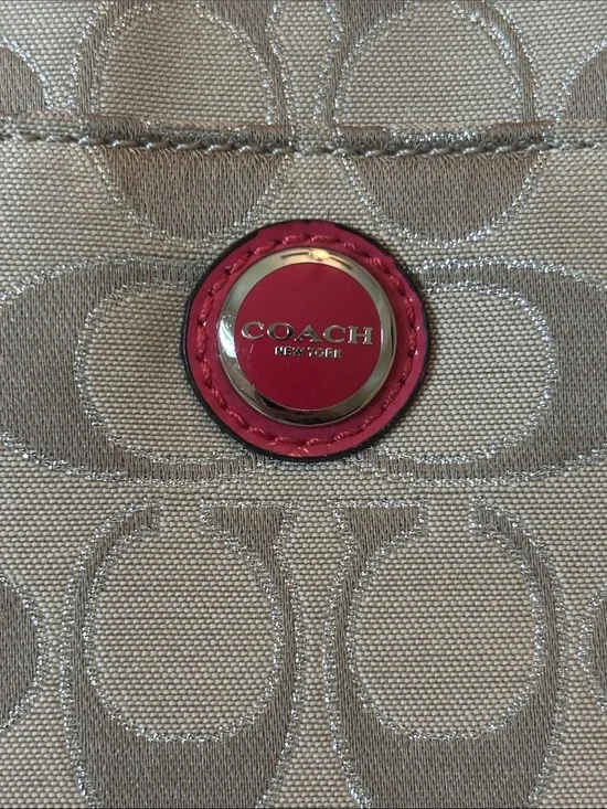 Coach Signature Canvas Laptop Sleeve with Pink Trim