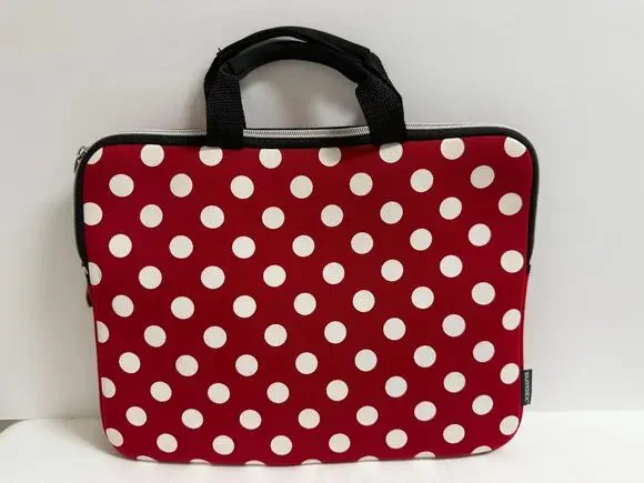 Sumdex Red White Polka Dot Neoprene Laptop Sleeve Case Handled Bag 10x13