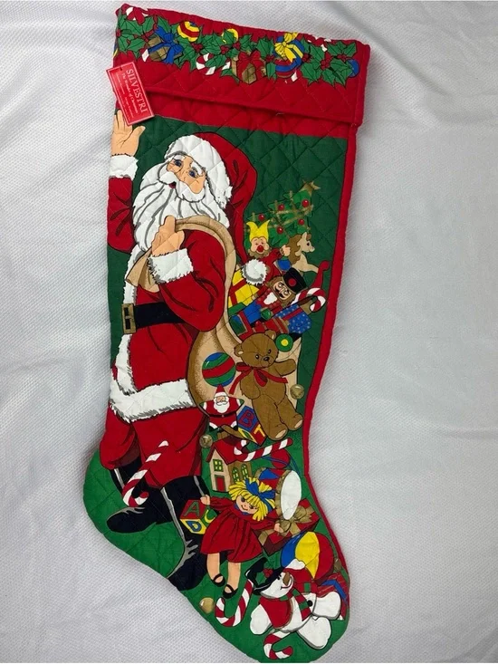 Vintage Jumbo Quilted Christmas Stocking Santa Presents 34