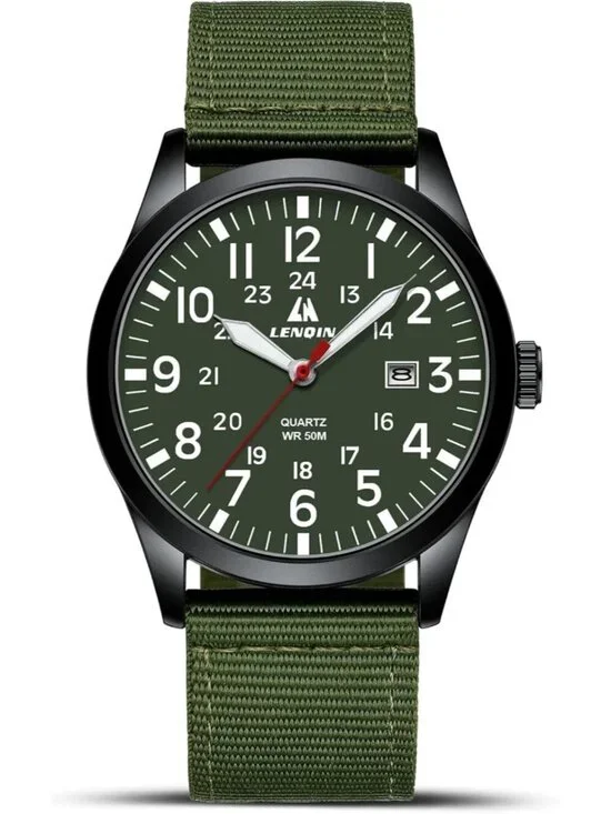 Men Green Red Nylon Strap Stylish Luminous Unisex Military Tactical Casual Watch