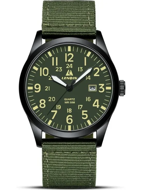 Men's Green Nylon Strap Stylish Luminous Unisex Military Tactical Casual Watch