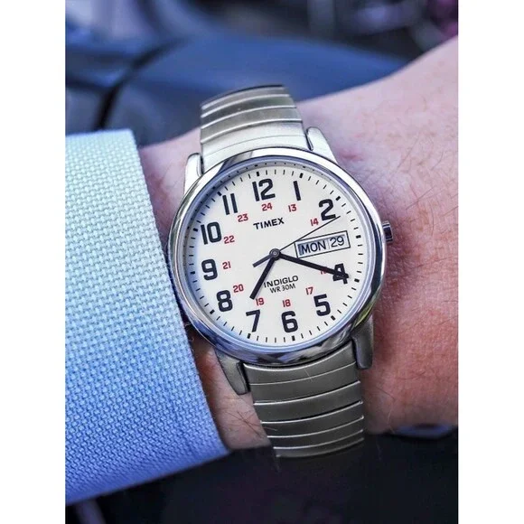 Timex Easy Reader Day Date Expansion Extra Long Band 35mm BIG & TALL Men’s NEW