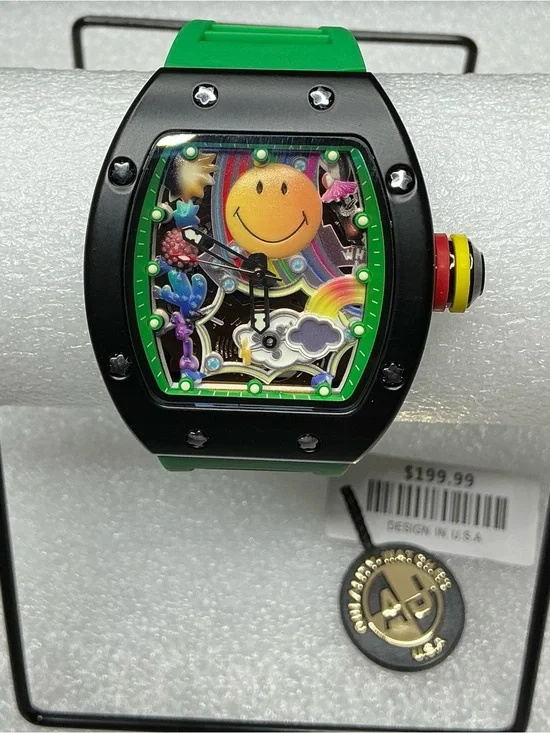 AJ’s VIP Unisex Green Novelty Smiley Dial Watch