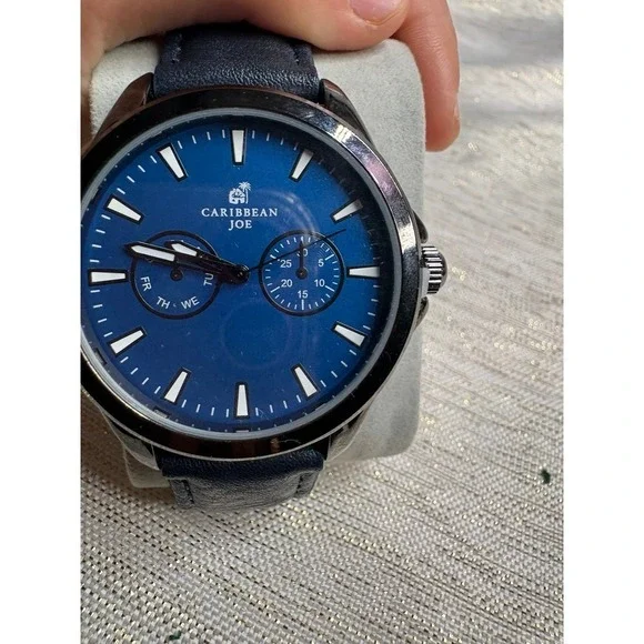 Men's Caribbean Joe Watch Men 43mm Gunmetal Blue Dial Black dial New Battery 9.5