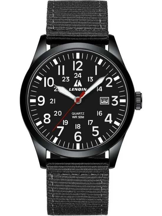 Men All Black Nylon Strap Stylish Luminous Unisex Military Tactical Casual Watch
