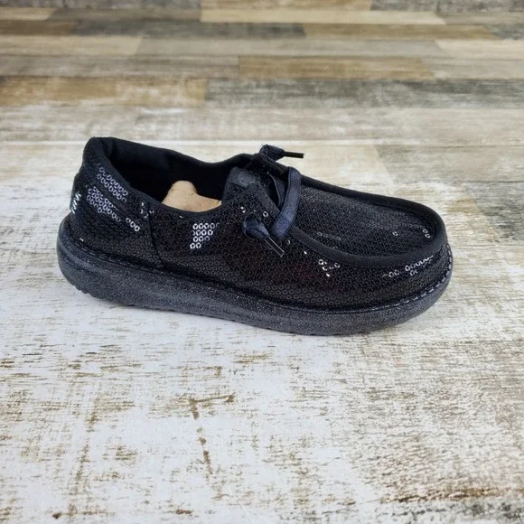 Hey Dude Wendy Funk Mono Sequin Kids Loafer Shoes Sz 13 C13 Black Round Toe