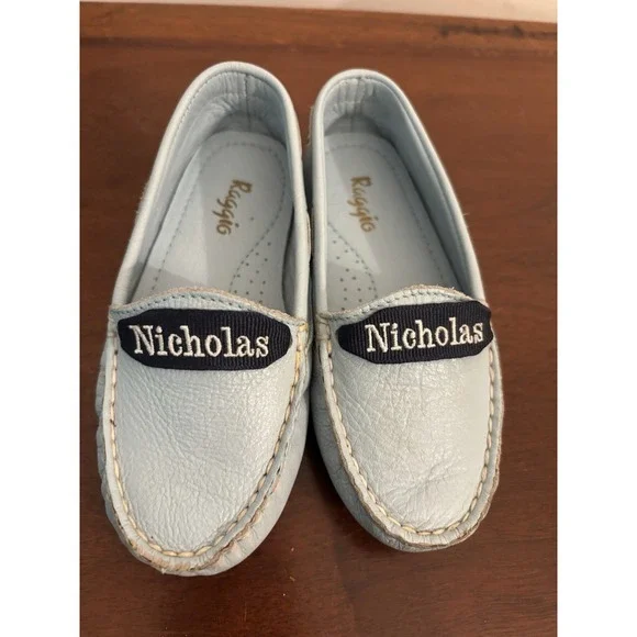 Reggio Light Blue Leather Driving‎ Moccasins Size 23 US Baby Boy 7