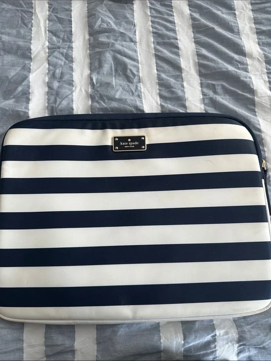 kate spade Navy and White Striped Tech Sleeve with Gold Plaque
