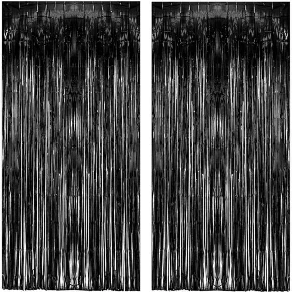 Black‎ Tinsel Backdrop Curtain Halloween Backdrop Streamers Decoration Party