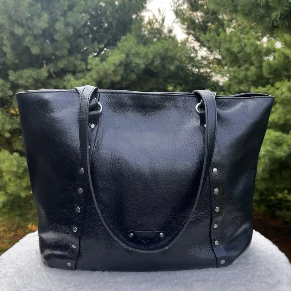 Patricia Nash Pebbled Leather Zip Top Tote Black Work Laptop Shoulder Bag Large
