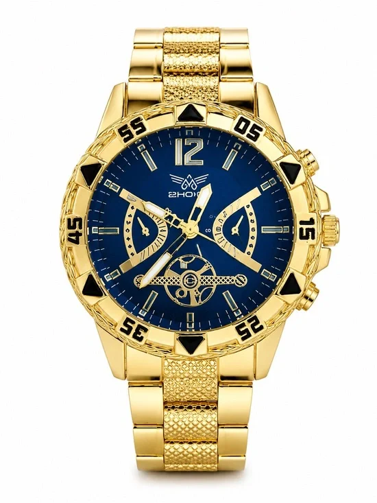Gold-Tone Men's Watch with Blue Dial