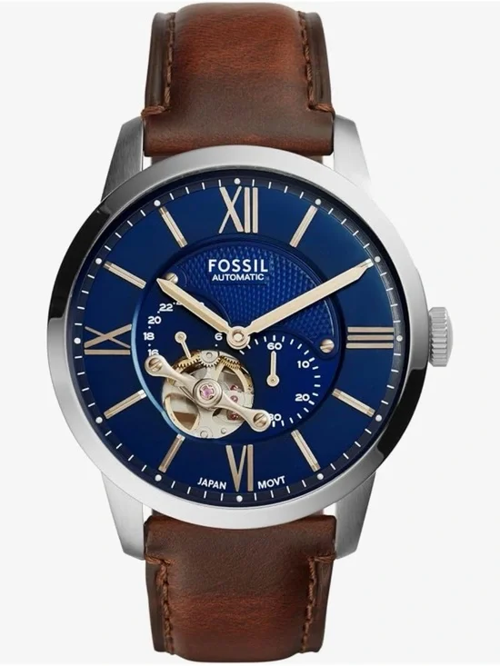 Fossil Men's Blue Dial Brown Leather Automatic Watch