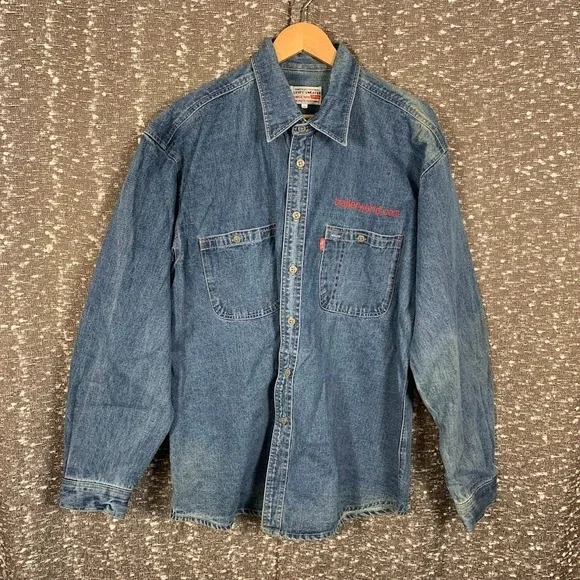 Vtg 80s Levis Denim Shirt Medium America Original Sweater Tag Trailerworld Promo