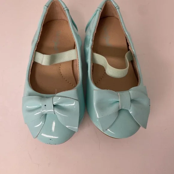 Cat and Jack Carrie Patent Leather Turquoise Flats Bow Toddler‎ Size 6