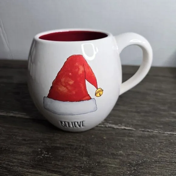 NWT Rae Dunn Artisan Believe Santa Hat Christmas Mug 2021 Magenta Farmhouse