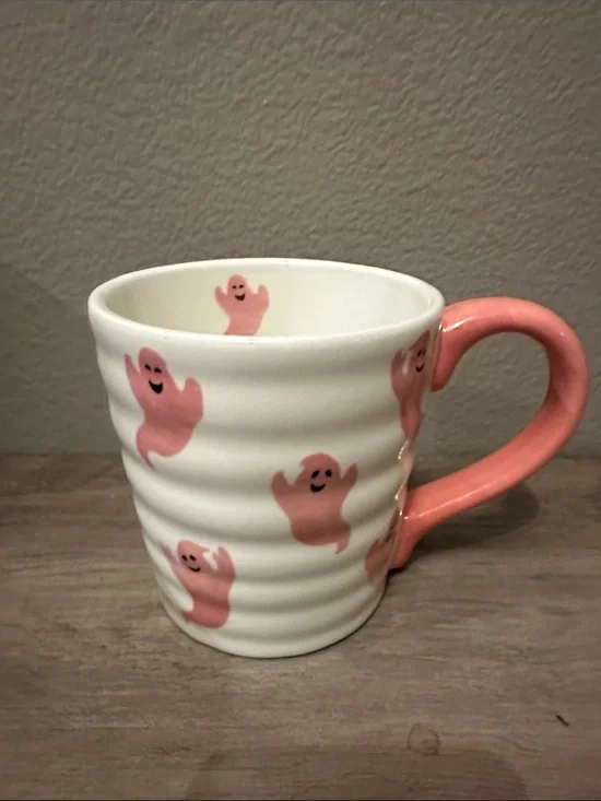 Pink Ghost Pattern Ceramic Mug