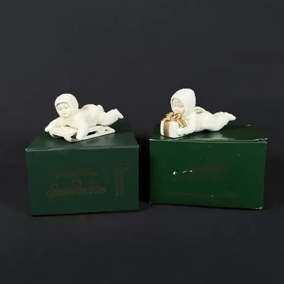 Lot of 2 Department 56 Snowbabies Figurines Sled Gift Winter Tales 759-5 79561