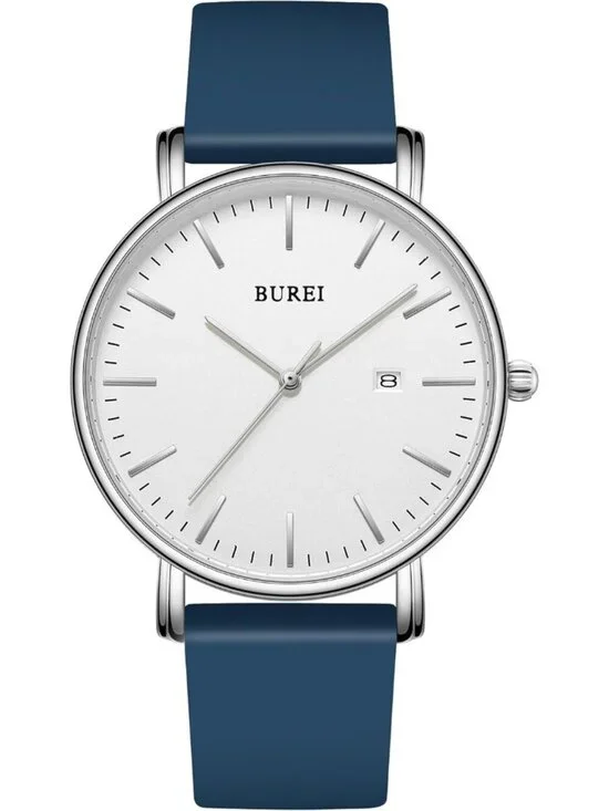 Men's Silver And Blue Band Analog Quartz Mesh Strap Minimalist Waterproof Watch