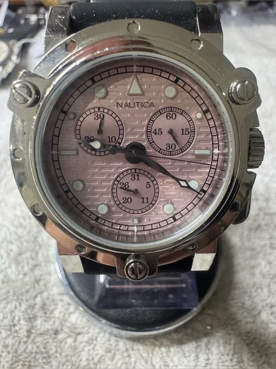Nautica Stainless Chronograph Watch with Pink Dial