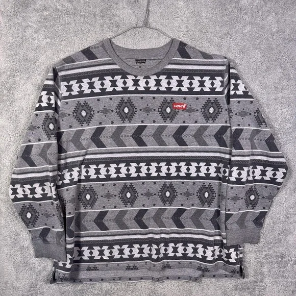 Levi Strauss Sweatshirt Mens 4XL XXXXL‎ Fleece Pullover Aztec All Over Print