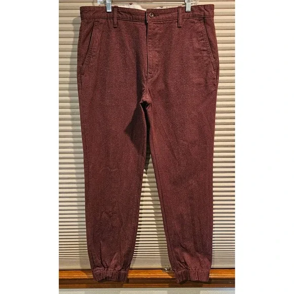 Levis Mens Burgundy Maroon‎ Cotton Twill Jogger Pants Elastic Cuff 36x32