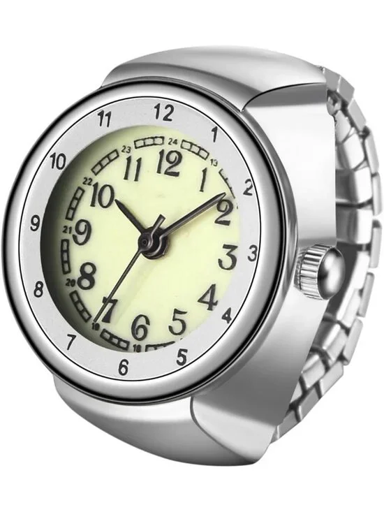 Unisex Silver Analog Quartz Stretchy Strap Elastic Arabic Dial Finger Ring Watch