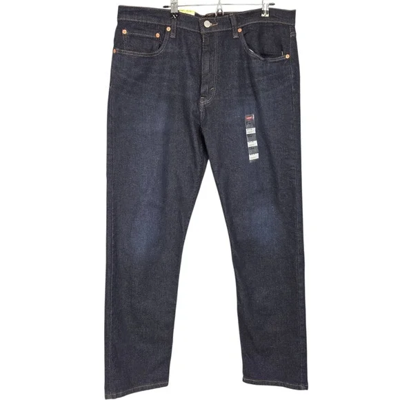 Levis 502 Taper Mens 38x32 Dark Wash Indigo Blue Flex Stretch Jeans Zip Fly NEW