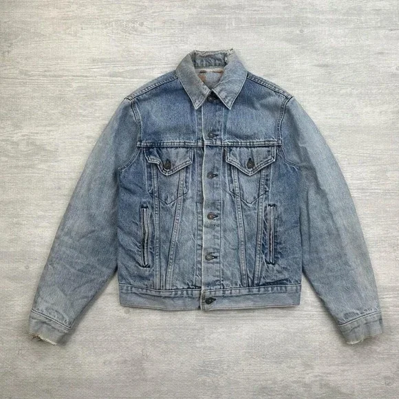 Vintage 80s Levis Type 3 Denim Jacket Mens Small Trucker‎ 2 Pocket Light Wash