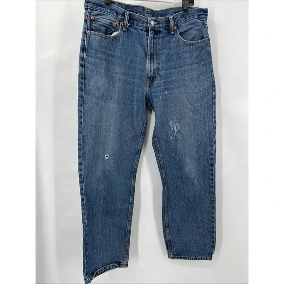 Levis 550 Relaxed Fit Medium Wash Distressed Denim Jeans Mens 36x33‎