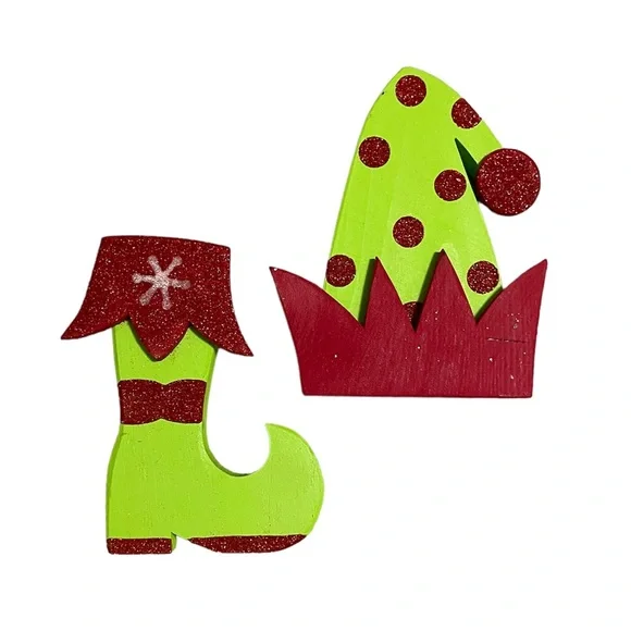 Christmas Decorations- Wooden Elf Hat and Stocking