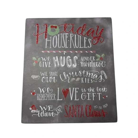 Holiday House Rules Sign with Red and White Accents Approximately 5x7