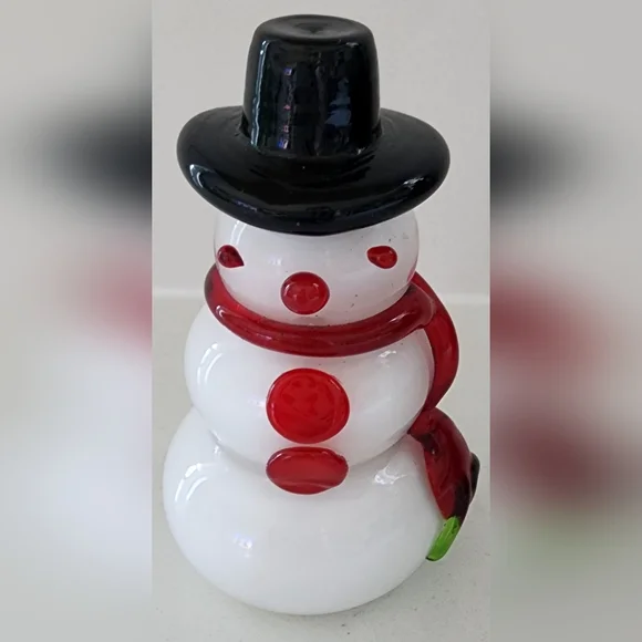 Vintage Blown Art Glass Snowman Red Green Scarf Top Hat‎ Christmas Figurine 4