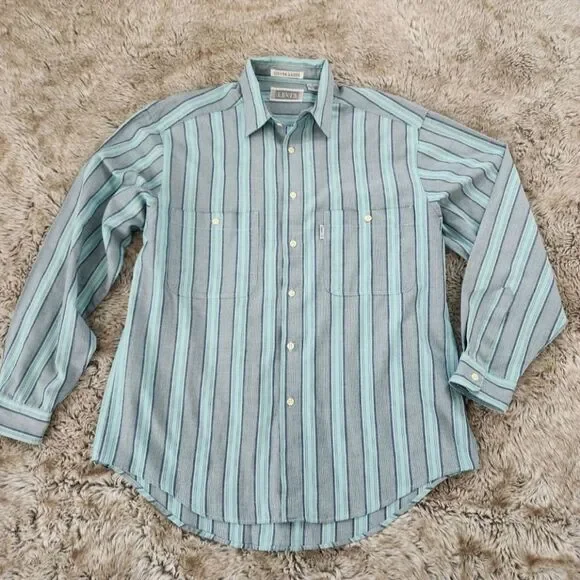 Levi's Vintage Silver‎ Label Long Sleeve Striped Button Down Blue and Gray Large