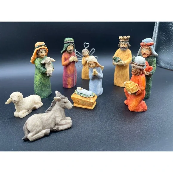 Vtg‎ Nativity Set Figurines 10 Piece Religious Christmas Resin 4