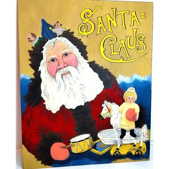 Ken Ferris Santa Claus Christmas Decor Hand-Painted Signed 16x20 Wall Art