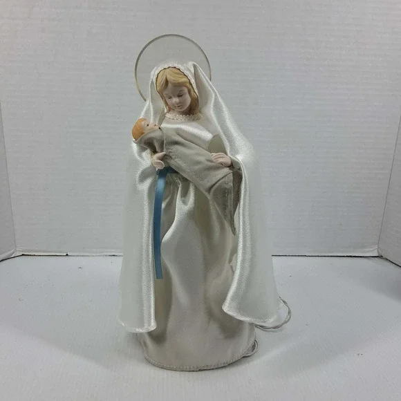 Vintage Porcelain Lighted Virgin Mary Baby Jesus Christmas Tree Topper 11.5in