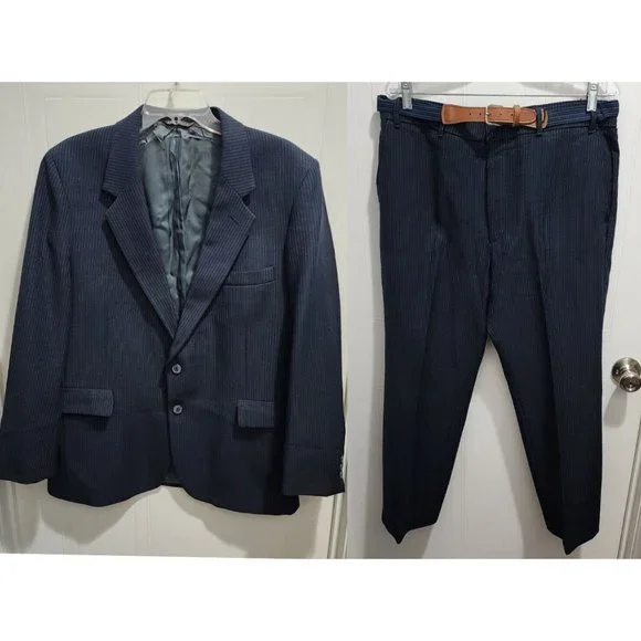 VTG‎ Levis Action Suit Business Class Navy Pinstripe 2-pc Jacket + Pants USA 44R