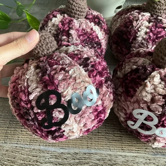 One Handmade Crochet Halloween Velvet Purple Pumpkin 5 Inches