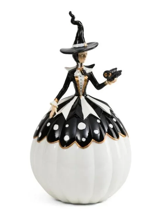 Bella Lux White & Black Pumpkin Witch Figurine - NIB
