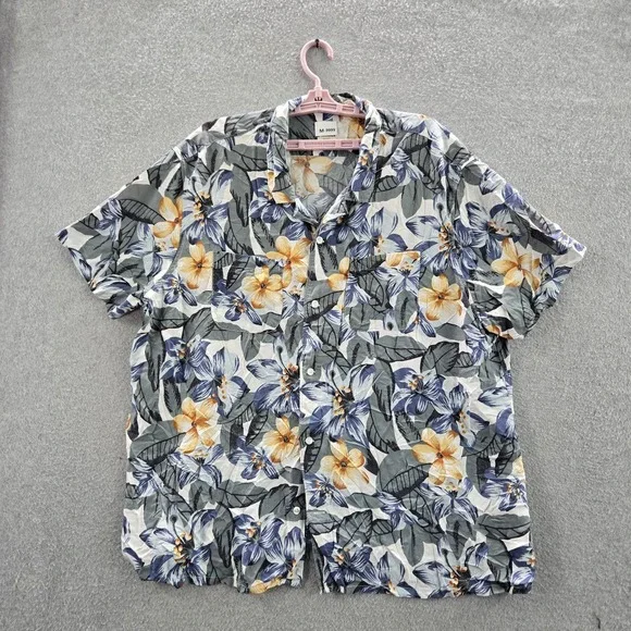 Levi's‎ Men Button Up Shirt XXL Gray Floral Hawaiian Pocket Short